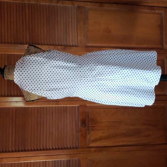 Never worn size 14 runs small brown polka dot white cotton dress - Picture 5 of 9